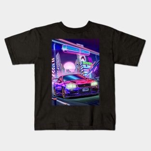 Nissan Skyline GT-R R34 (1999) Cyberpunk City Kids T-Shirt